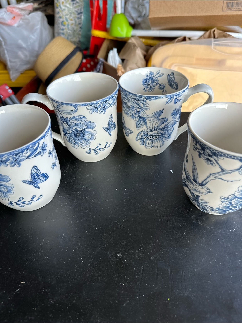222 fifth Adelaide  Blue Floral Porcelain Mugs – Set of 4